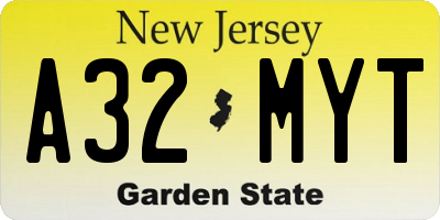 NJ license plate A32MYT