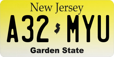 NJ license plate A32MYU