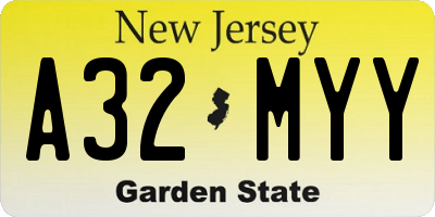 NJ license plate A32MYY