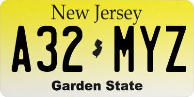 NJ license plate A32MYZ