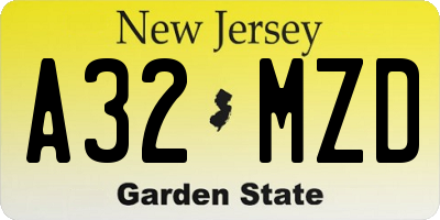 NJ license plate A32MZD
