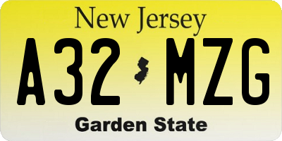 NJ license plate A32MZG