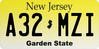 NJ license plate A32MZI