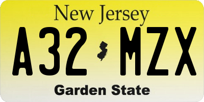 NJ license plate A32MZX