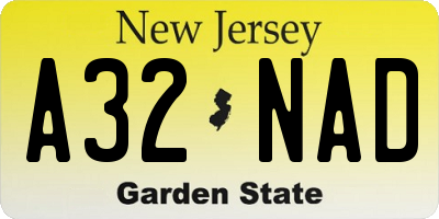 NJ license plate A32NAD