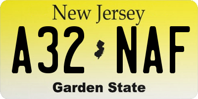 NJ license plate A32NAF