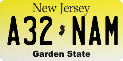NJ license plate A32NAM