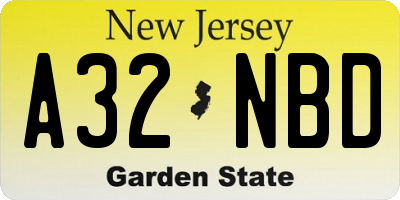 NJ license plate A32NBD