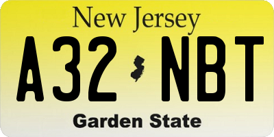 NJ license plate A32NBT