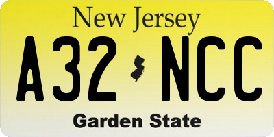 NJ license plate A32NCC