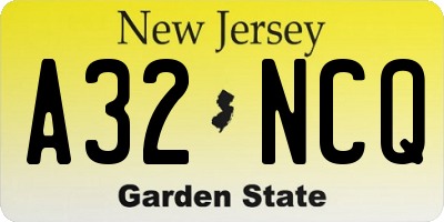 NJ license plate A32NCQ