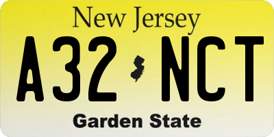 NJ license plate A32NCT