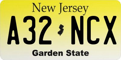 NJ license plate A32NCX