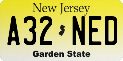 NJ license plate A32NED