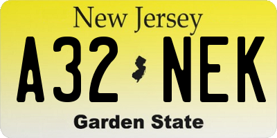 NJ license plate A32NEK