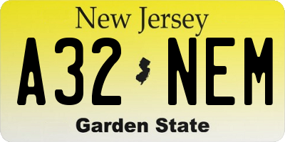 NJ license plate A32NEM