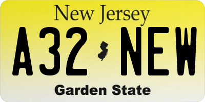 NJ license plate A32NEW