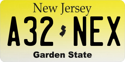 NJ license plate A32NEX