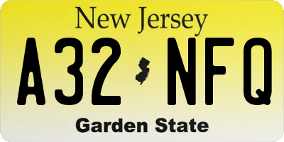 NJ license plate A32NFQ