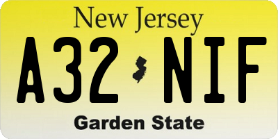 NJ license plate A32NIF
