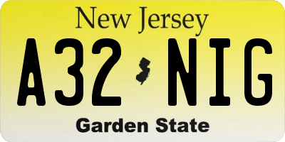 NJ license plate A32NIG