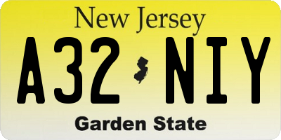 NJ license plate A32NIY