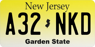 NJ license plate A32NKD