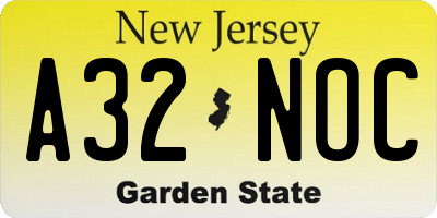NJ license plate A32NOC