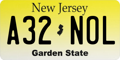 NJ license plate A32NOL
