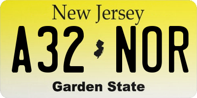 NJ license plate A32NOR