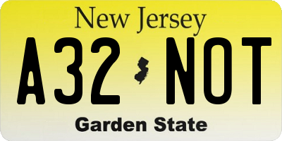 NJ license plate A32NOT