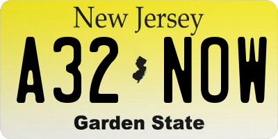NJ license plate A32NOW