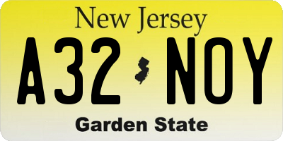 NJ license plate A32NOY