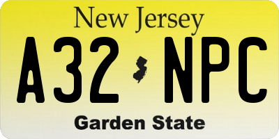NJ license plate A32NPC