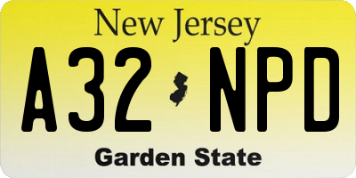 NJ license plate A32NPD