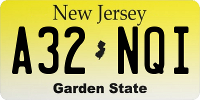 NJ license plate A32NQI