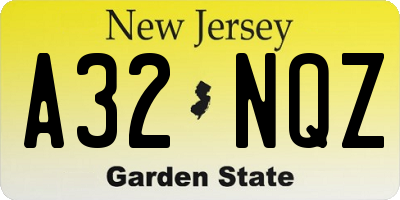 NJ license plate A32NQZ