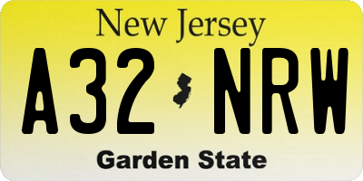 NJ license plate A32NRW