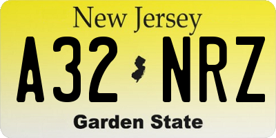 NJ license plate A32NRZ