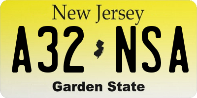 NJ license plate A32NSA