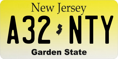 NJ license plate A32NTY