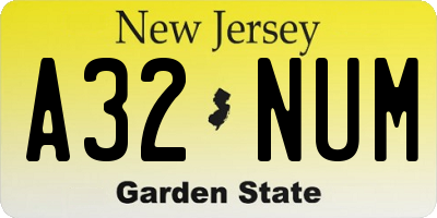 NJ license plate A32NUM