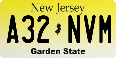 NJ license plate A32NVM