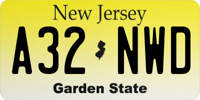 NJ license plate A32NWD