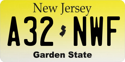 NJ license plate A32NWF