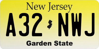 NJ license plate A32NWJ