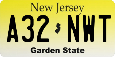 NJ license plate A32NWT