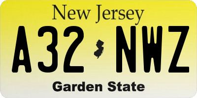 NJ license plate A32NWZ