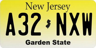 NJ license plate A32NXW