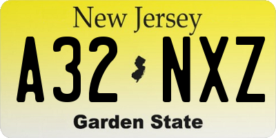 NJ license plate A32NXZ